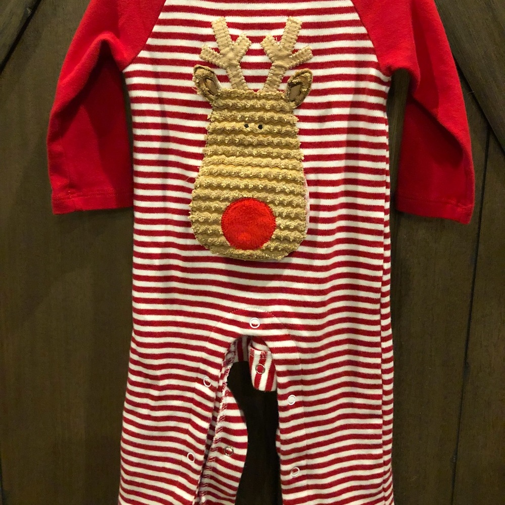 Christmas reindeer red striped romper